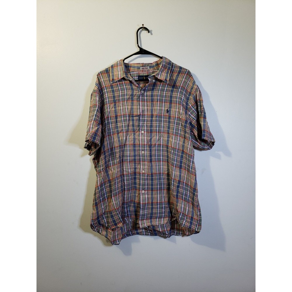 Ralph Lauren Indian Madras Men's Button Down Short Sleeve Shirt Plaid 2XL XXL